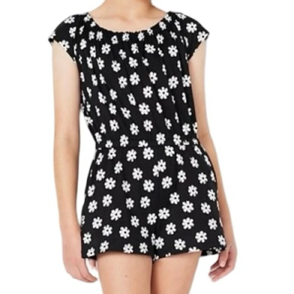 One Piece Cinched Waist Flower Print Shorts Romper Spring Summer
